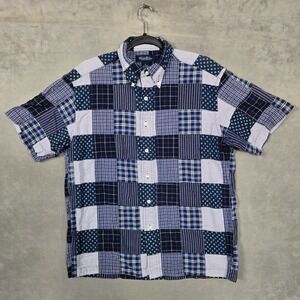 Brooks Brothers Shirt Mens Medium Patchwork blue cotton short sleeve button up